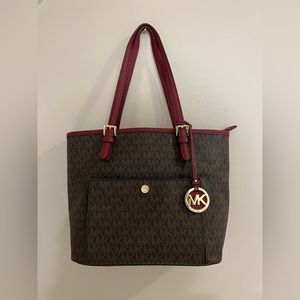 Michael Kors Signature Jet Set Tote Bag- Medium - Dark Cherry Red